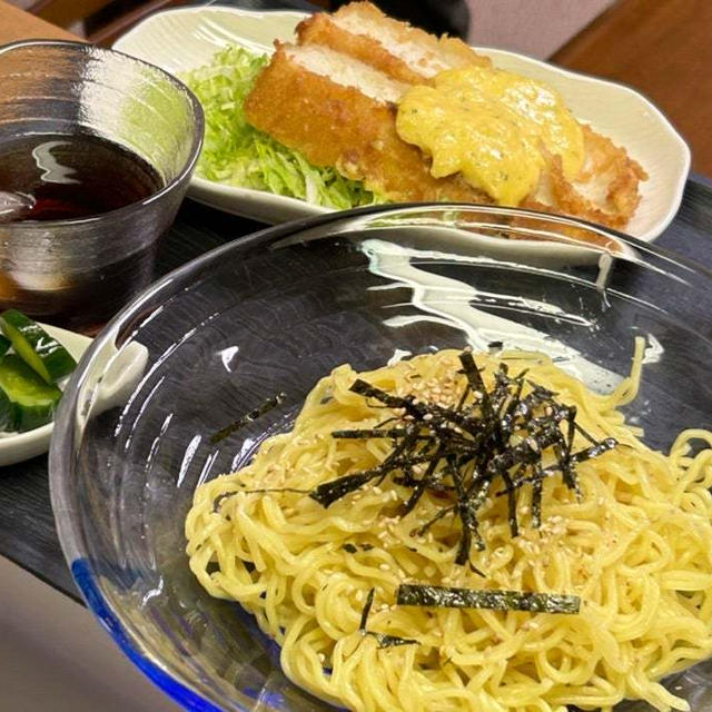 5.13【お家ごはん・夜】ざる中華&チキンカツ❣️ﾃﾞｽ。