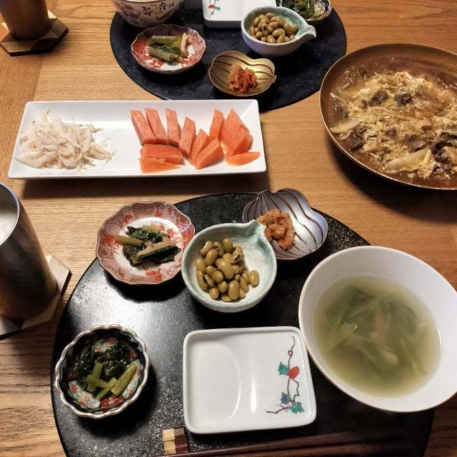 ダンナごはん！すき焼き春雨、お刺身、小鉢4品＋スープで晩酌
