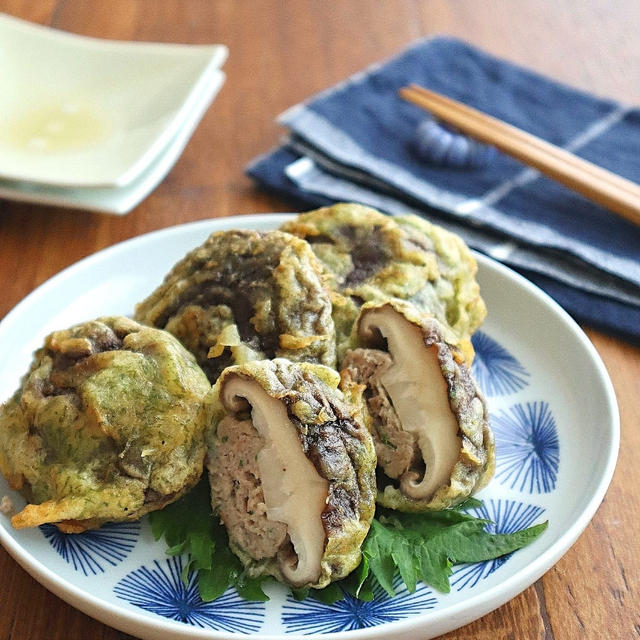 【岐阜県産しいたけ】しいたけ肉詰めの磯辺揚げ