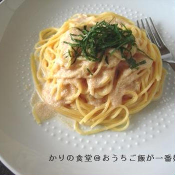 明太子クリームパスタでお昼ご飯