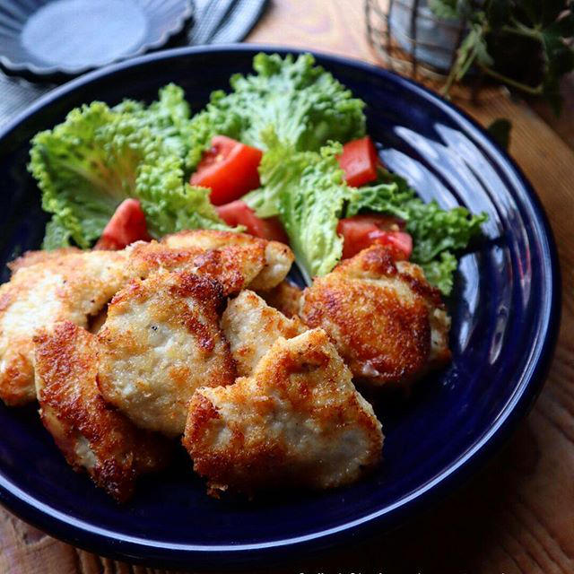 鶏むね肉の一口チーズパン粉焼き♡【#簡単レシピ#おつまみ】