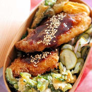 白身魚フライと　夫のわっぱお弁当