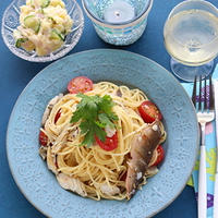 あじの干物のレモンペパースパゲッティ