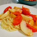 【桃とすももとトマトのカッペリーニ】冷製パスタも美味しいよね。男性には苦手なフルーツパスタ。 by くにこキッチンさん