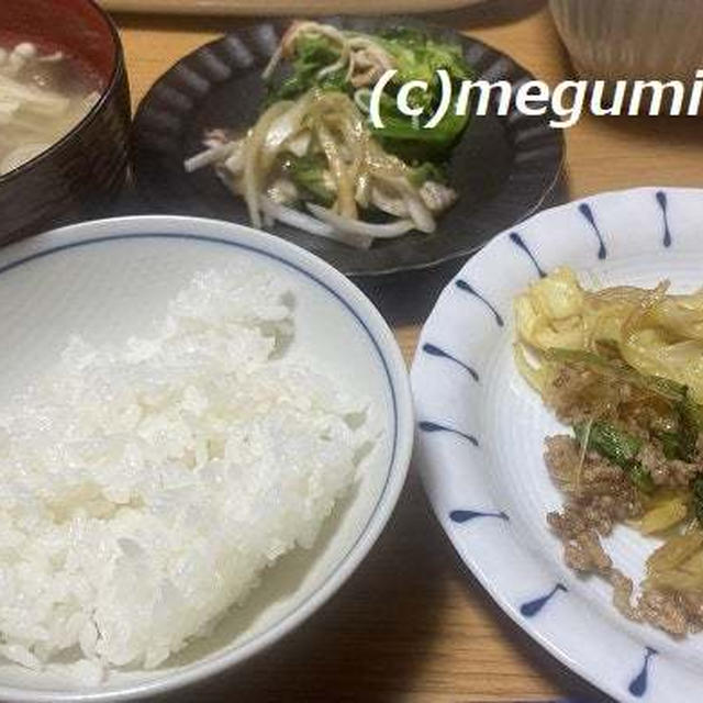 キャベツとほうれん草入りマーボー春雨＆菜の花とカニカマの辛し酢醤油和え＆カツオのたたき