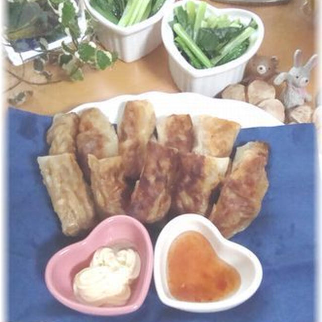 しゅうまいの皮de豆腐とひき肉の春巻き風♪