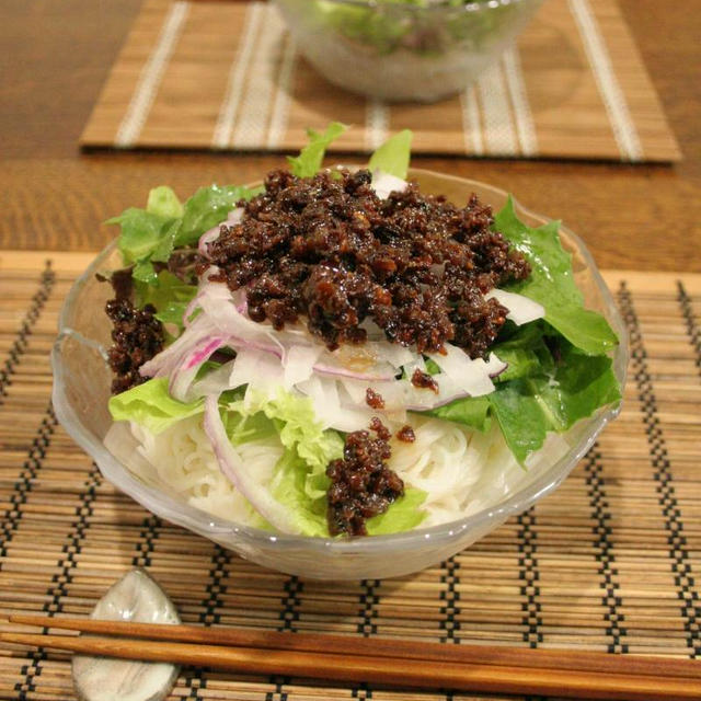 サンマのそぼろがけサラダ素麺で晩ごはん