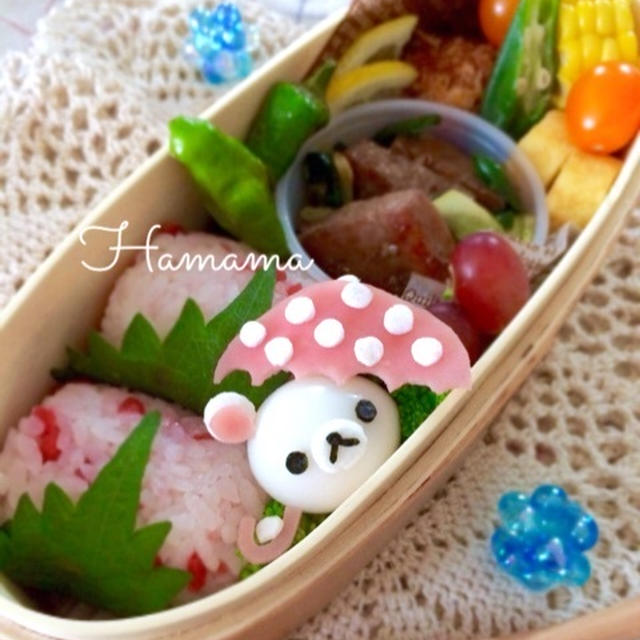 うずらの卵でワンポイント♪傘さしコリラックマのお弁当♡