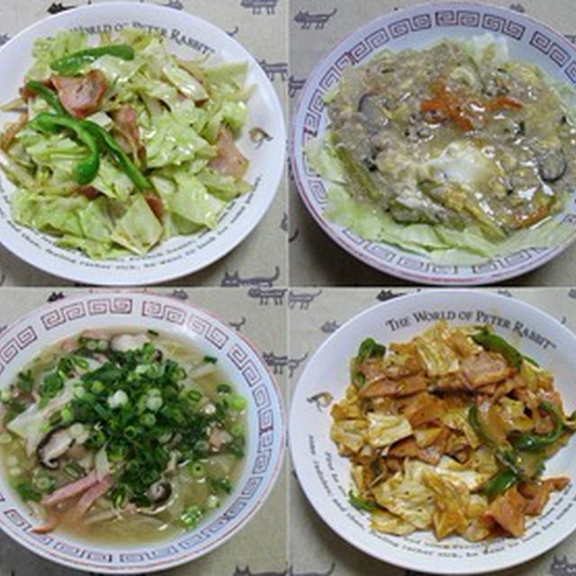 ベーコンとキャベツの炒めもの、他：野菜食日記[515]-[518]