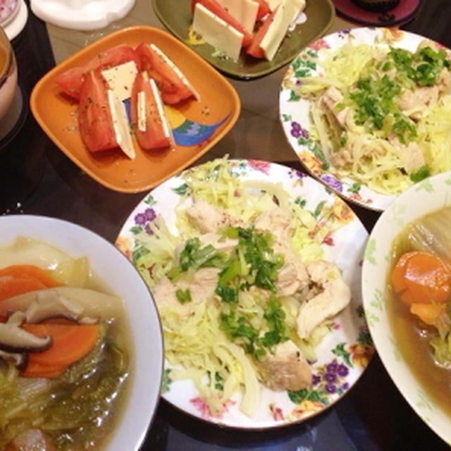 夕飯・お雑煮＆蒸し鶏