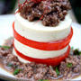Tomato and Tofu Napoleon with Asian Meat Sauce挽肉のせトマトと豆腐のナポレオン