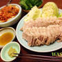 わさびで食べても旨いんです♪茹で豚＆納豆キムチやスープなど〜！