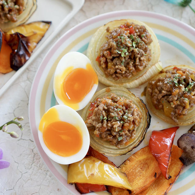 野菜で満足 グリル野菜のオイスター挽き肉