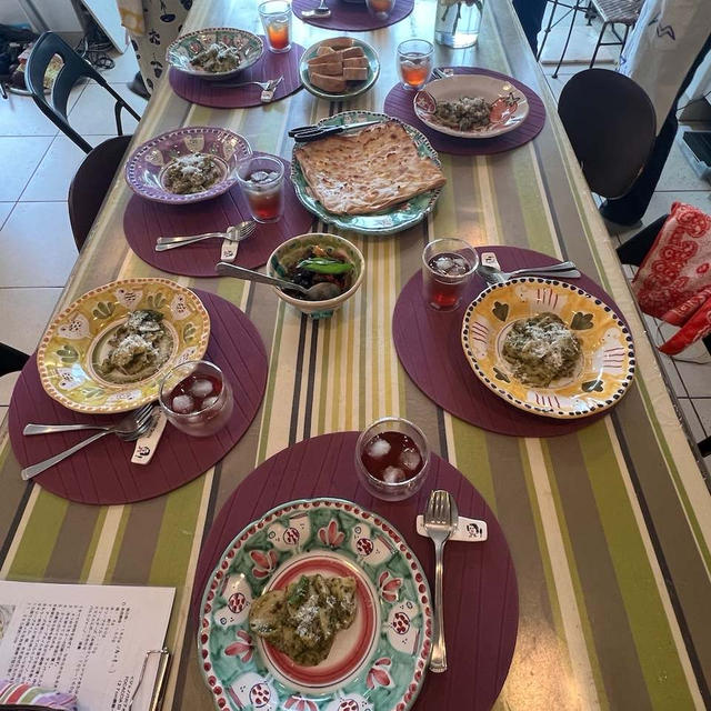 イタリアリグーリアのパンと手打ちパスタレッスンの様子