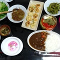 セロリと挽肉のオイスターソース炒めと枝豆はんぺん餅？