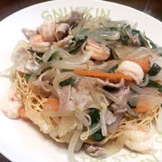 そうめんで作る「かた焼きそば」