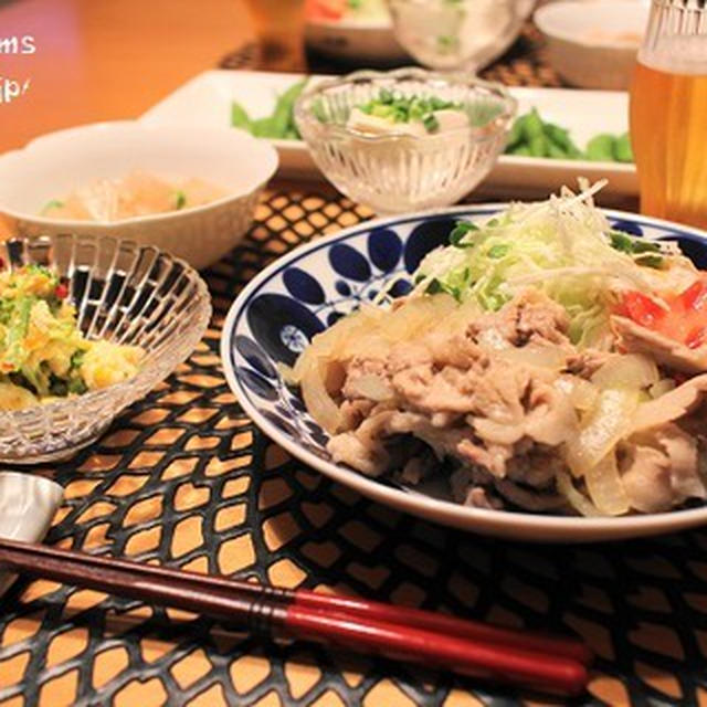 ～湯たんぽ～　『豚の生姜焼き』の献立。