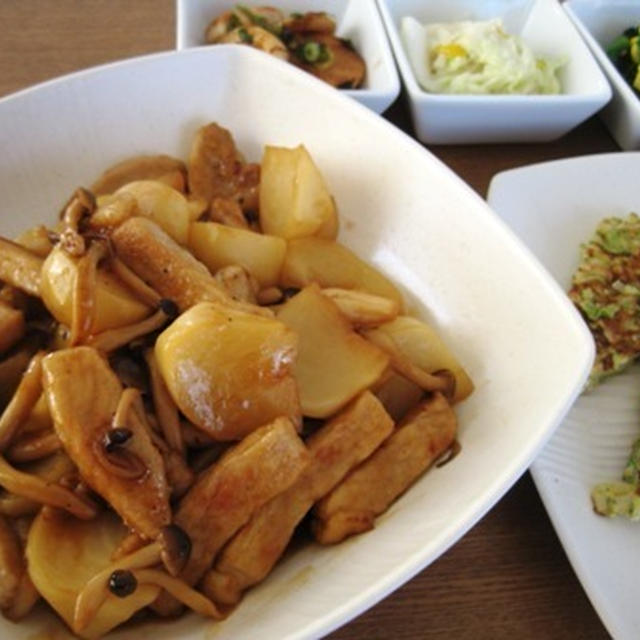 かぶと豚肉の甘酢炒め
