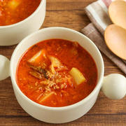 ＊【レシピ】ピリ辛♡豚ひき肉とじゃがいものキムチスープ＊