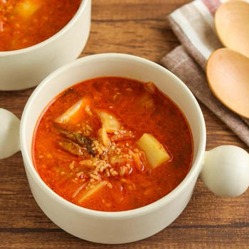 ＊【レシピ】ピリ辛♡豚ひき肉とじゃがいものキムチスープ＊