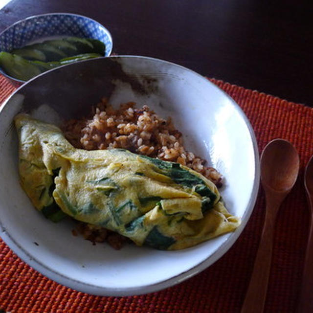 ほうれん草オムレツ（大豆ミート入り）