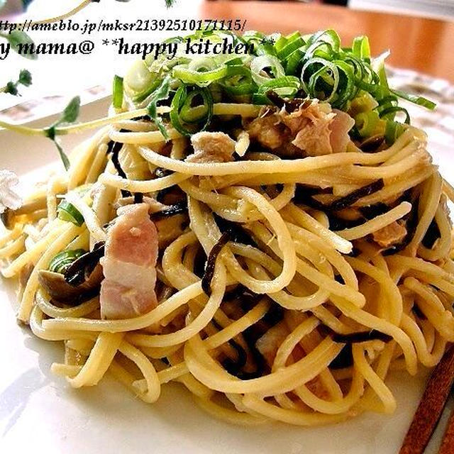 パスタもレンジでチン♪塩昆布とツナマヨのパスタ