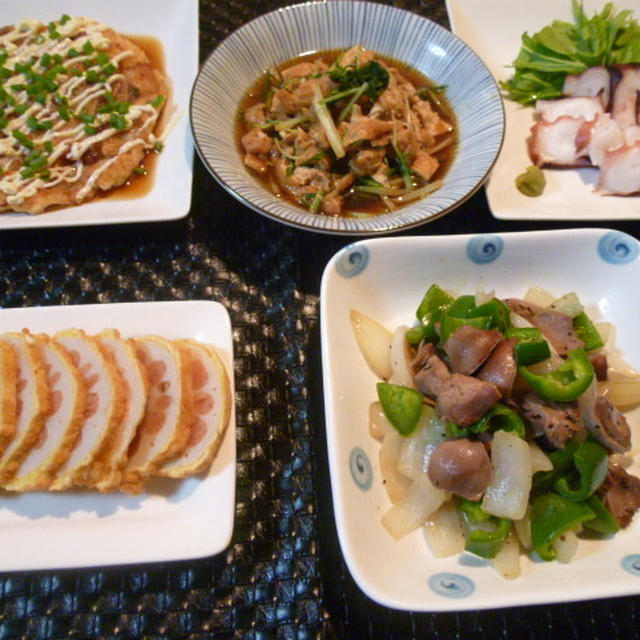 からし（明太子）レンコンと砂肝と野菜の塩コショウ炒めの献立　夕ご飯