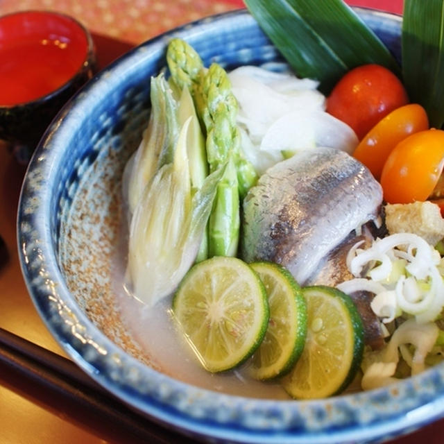 【和のおつまみで　秋刀魚と野菜のすだち昆布酢〆】さっぱりと美味しいです♪