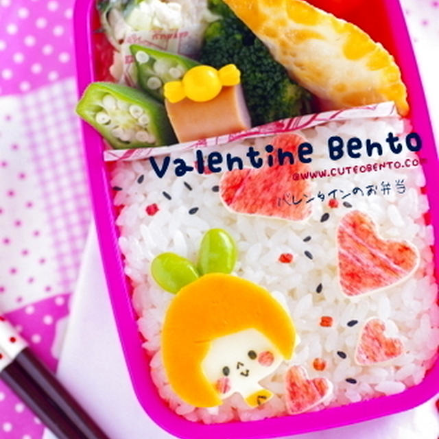 バレンタインのキャラ弁（リンゴ型から女の子２）