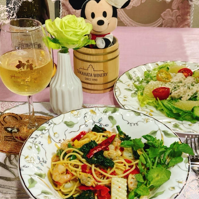 具沢山ペペロンチーノ&今日の朝食はもち麦で納豆ご飯♪