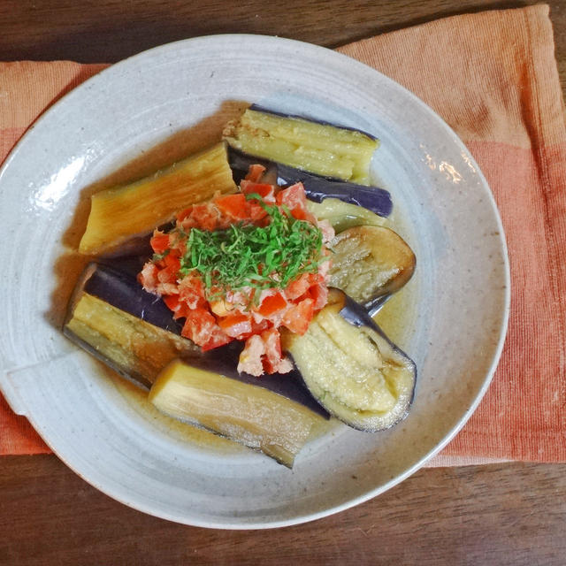 トマトとツナのせ とろとろ茄子の煮びたし