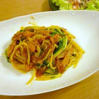 パスタを激減！　トマトと水菜のスパゲッティ
