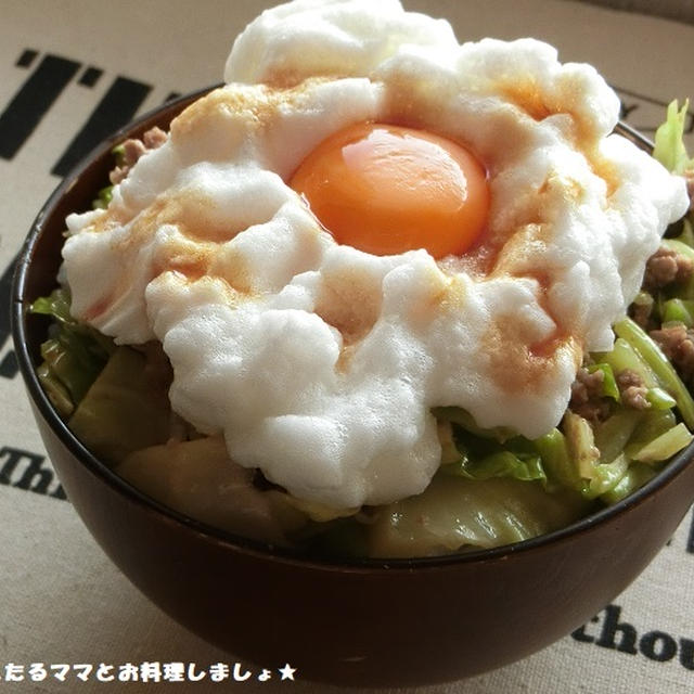 レンジで簡単★豚キャベマヨ醤油のTKG