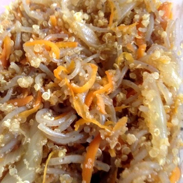 アマランサスとキヌアと白滝炒め煮:生たらこ代用実験：（余談）旦那のキヌア　パニック