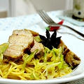 角煮と長ネギのパスタ