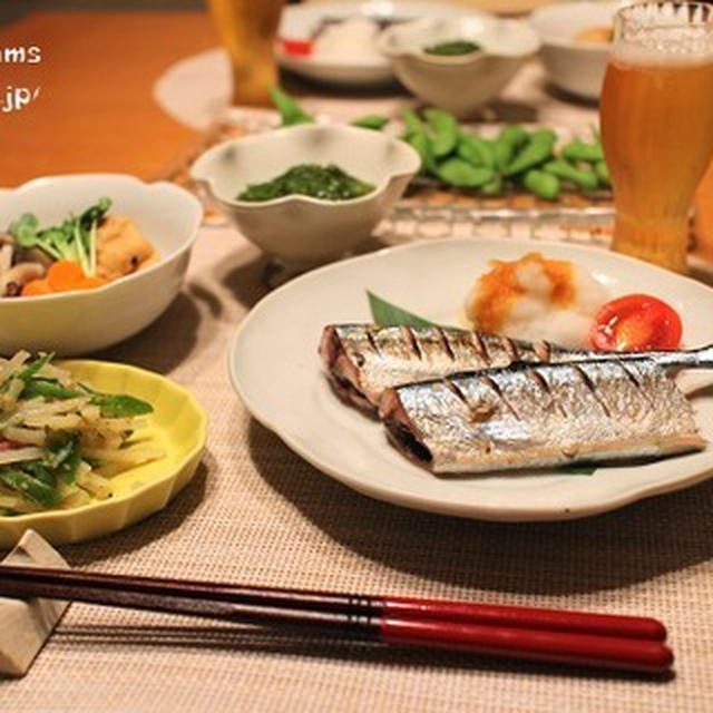 『秋刀魚塩焼き』とストウブで『小さいおかず』の献立。