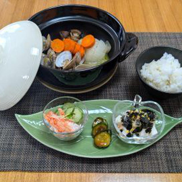 冷凍ストック野菜が活躍☆あさりと野菜のバター土鍋蒸し♪☆♪☆♪