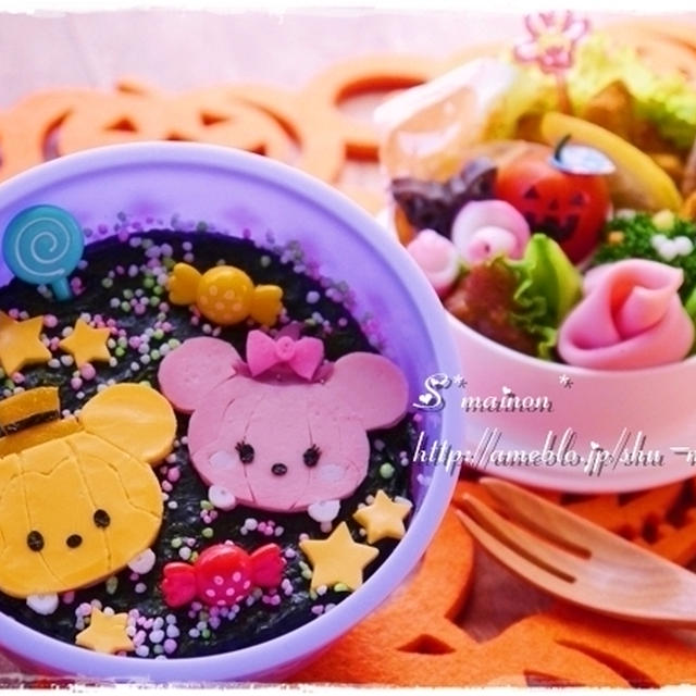 ＊【ハロウィン祭】ツムツムかぼちゃnoミッキー＆ミニー☆キャラ弁＊