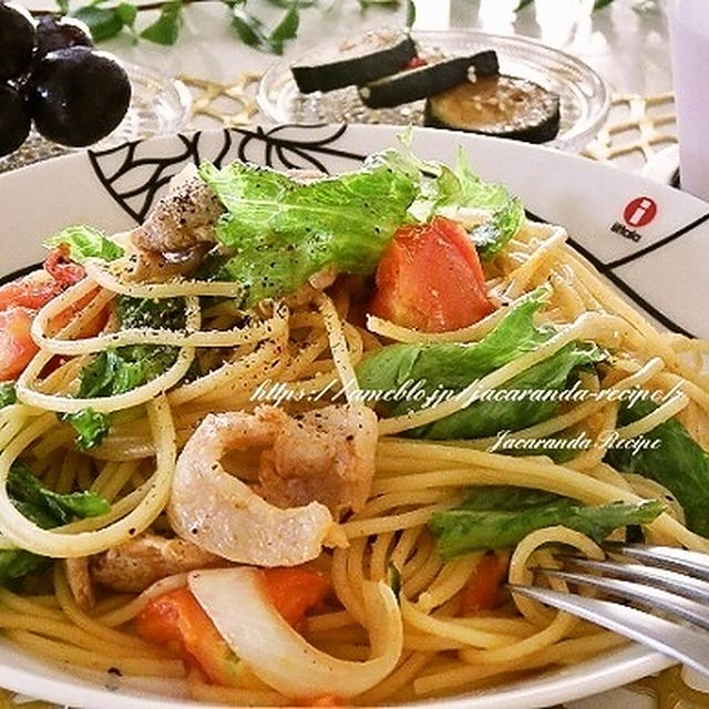ランチにパパっと簡単☆【レタスとトマトのカレーパスタ】