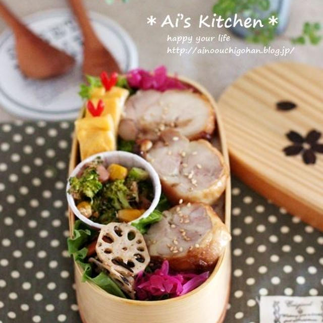 定番！のっけるだけで豪華弁当！わが家のチャーシューのっけ弁＊