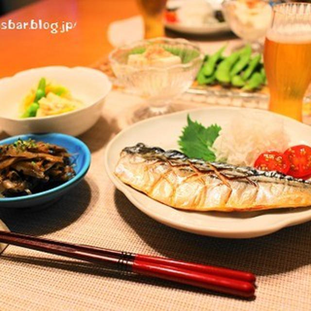 『焼き塩鯖』とストウブで『小さいおかず』の献立。