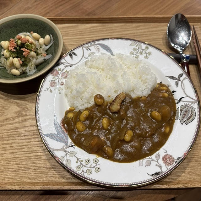 【献立】大豆のダールカレー、大根と大豆とあおさと明太子のサラダ