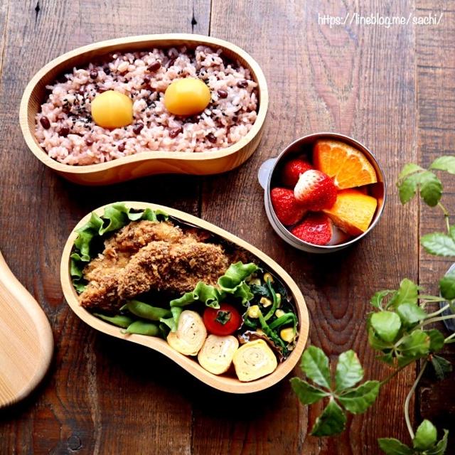 息子の＊ひれかつ＆赤飯弁当♡【#お弁当#ひれかつ#赤飯】