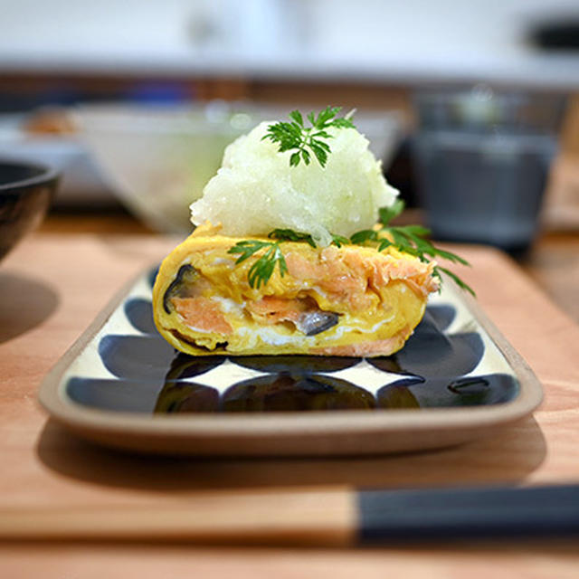 シャケ巻き卵焼きとあんバターパン