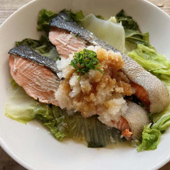 ＊レンジDE蒸し秋鮭(生鮭)と白菜のポン酢がけ＊