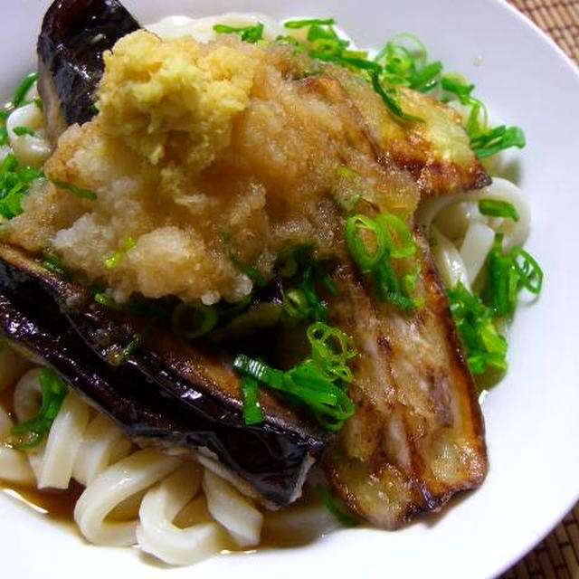 茄子の揚げ出しのひやあつうどん