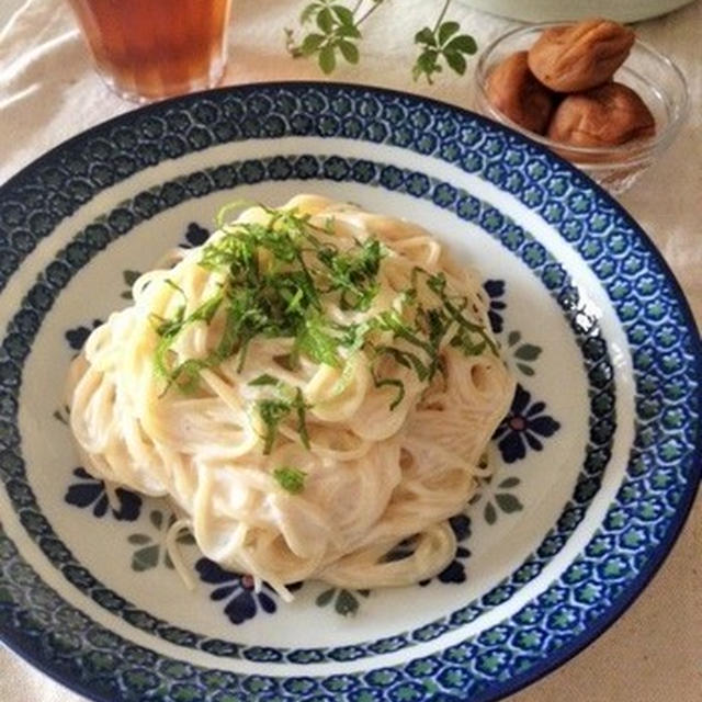 ホワイトソースみたい♪梅と豆腐の冷製クリームパスタ