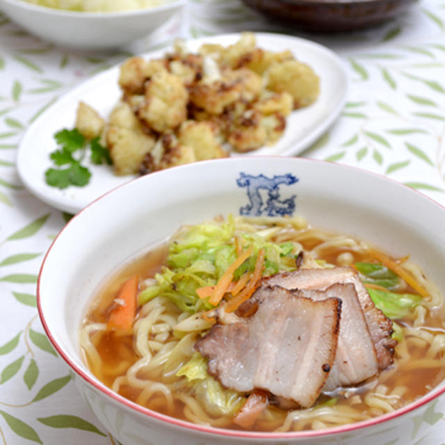 蒸し焼き豚ラーメン。カリフラワー三昧！の晩ご飯。　白だし投票スタート♪