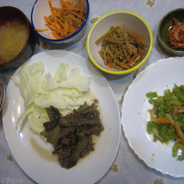 ナスの味噌いために味噌を入れ忘れましたけど・・