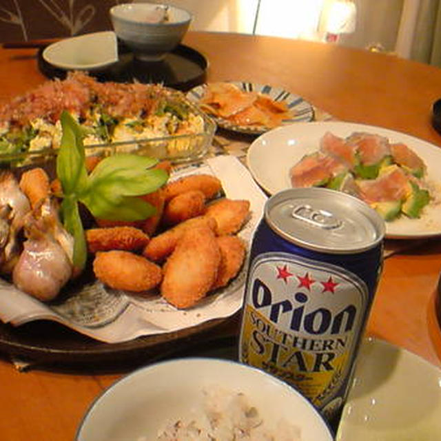 にんにくの素揚げで夕飯です